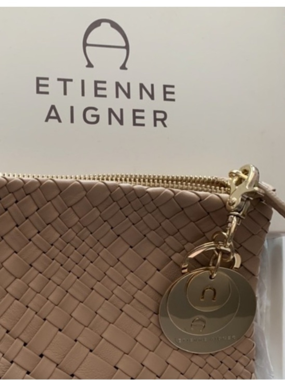Etienne Aigner Beige Woven Leather Hand Wristlet & keychain for 🔑 original piece